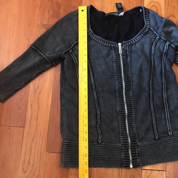 Grey Knit Acid Wash Zip Cropped Sweater - Picture 5 of 7